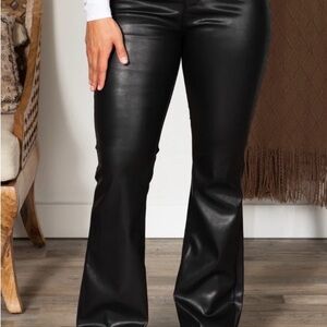 Judy Blue Faux Leather Flare Pants - Black